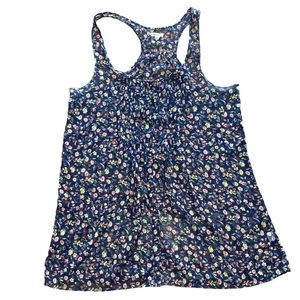 Aerie Navy Floral Button Down Sheer Blouse S